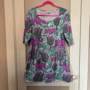 Blue Platypus Purple Leopard Long Sleeve Tunic Dress
